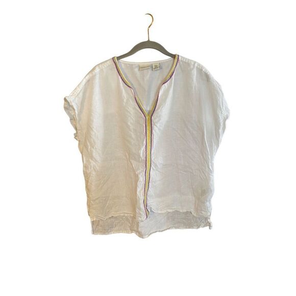 Rachel, Zoe, 100% linen, white multicolored boxy top/Blouse S/M - Picture 2 of 4